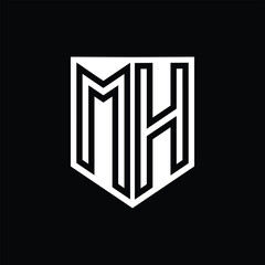 MH Letter Logo monogram shield geometric line inside shield design template