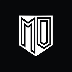 MO Letter Logo monogram shield geometric line inside shield design template