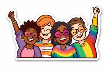 LGBTQ Sticker kind design. Rainbow talkative sticker motive strong love diversity Flag illustration. Colored lgbt parade demonstration equal rights leaders. Gender speech and rights non binary