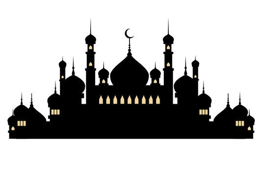silhouette of mosque on white background
