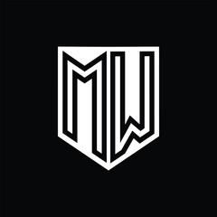 MW Letter Logo monogram shield geometric line inside shield design template