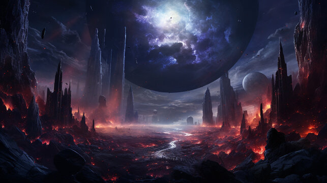 An astral battlefield, littered with the shattered remnants of fallen stars and broken dreams