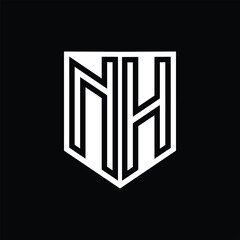 NH Letter Logo monogram shield geometric line inside shield design template