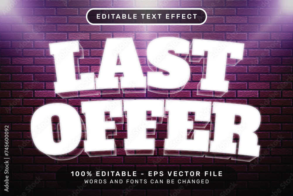 Aufkleber last offer text effect and editable text effect with brick background neon style