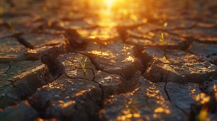 A close-up, realistic portrait of drought-impacted agricultural land, highlighting the challenges of water scarcity and the need for climate change adaptation in farming practices