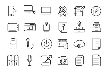 Set of content creator icon set illustration. Linear icon collection. Minimalist linear web icons bundle.