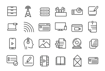 Set of content creator icon set illustration. Linear icon collection. Minimalist linear web icons bundle.