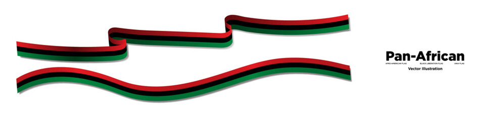 Set of 3D Pan - African Flag ribbons isolated on white background. Juneteenth. African-American Independence Day. Freedom Day. Vector Illustration. - obrazy, fototapety, plakaty