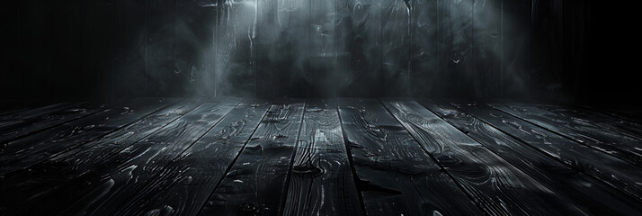  Dark black wooden floor and black background with spotlight   - obrazy, fototapety, plakaty