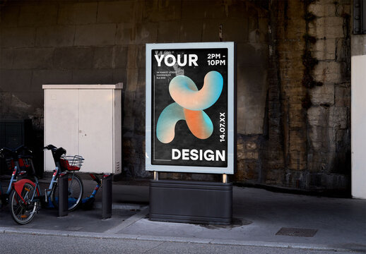Mockup of customizable vertical sign by bicycle