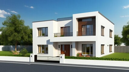 Stylish and compact 3D rendering of a contemporary home design. Concept for real estate or property.