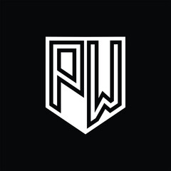 PW Letter Logo monogram shield geometric line inside shield design template