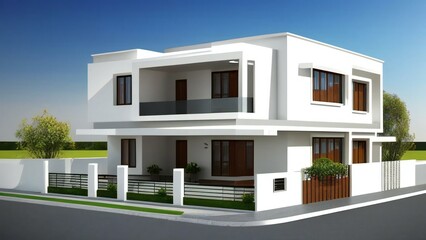 Obraz na płótnie Canvas Stylish and compact 3D rendering of a contemporary home design. Concept for real estate or property.