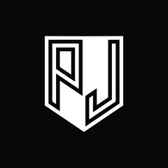 PJ Letter Logo monogram shield geometric line inside shield design template