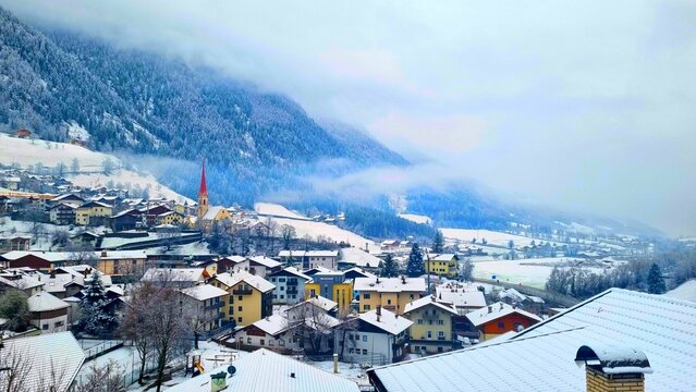 St. Leonhard in Passeier, South Tyrol - Italy - Fantastic daytime view of the mountain town in winter