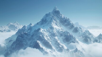 A solitary mountain peak, covered in pristine snow under the clear winter sky, embodies the majestic beauty and solitude of the high-altitude wilderness - obrazy, fototapety, plakaty