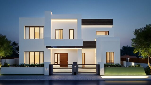 Stylish and compact 3D rendering of a contemporary home design. Concept for real estate or property.