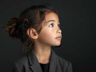 Little Girl in Suit Looking Up