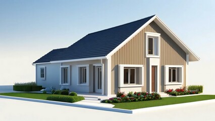 Stylish and compact 3D rendering of a contemporary home design. Concept for real estate or property.