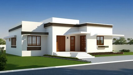 Stylish and compact 3D rendering of a contemporary home design. Concept for real estate or property.