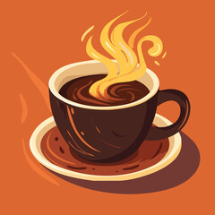 Coffee cup with steam on orange background Vector illustration