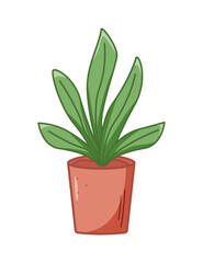 Green flower in a pot, vector illustration of the contour of a doodle plant, landscaping of the room