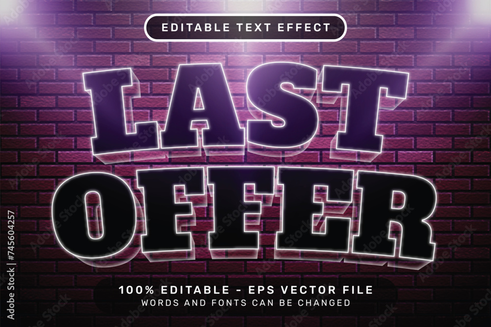Aufkleber last offer text effect and editable text effect with brick background neon style