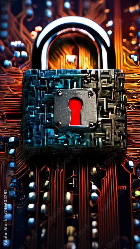 Poster cyber security concept :digital line with lock for digital transformation