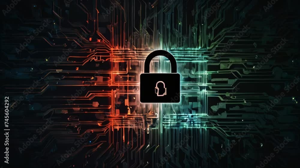 Poster cyber security concept :digital line with lock for digital transformation