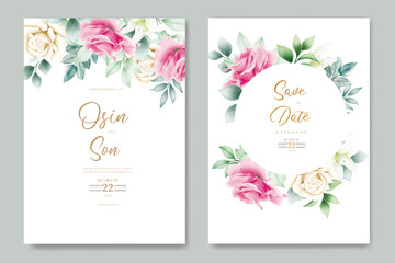 beautiful floral rose wedding card design - obrazy, fototapety, plakaty