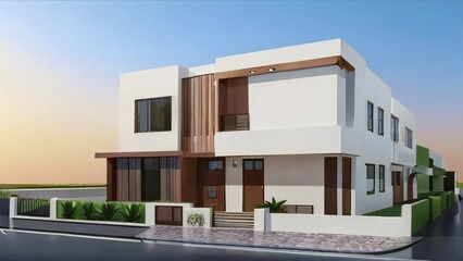 Modern building with balconies, 3d rendering of modern cozy house isolated on white background, Real estate concept.