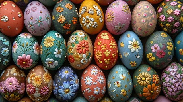 View of colorful easter eggs. Easter celebration.