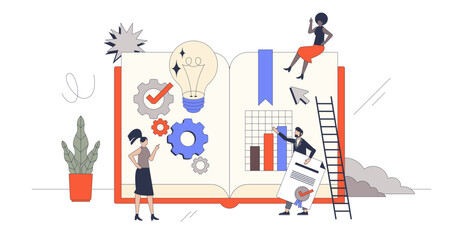 Professional development for effective business growth retro tiny person concept, transparent background. Successful leadership with clear vision, objectives and targets achievement illustration.