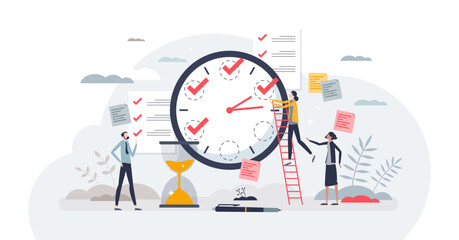 Quick tasks as effective and fast work schedule plan tiny person concept, transparent background. Clock with hourly deadline for little goals illustration. Productive process management.