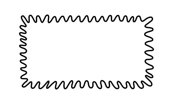Scalloped wavy doodle line frame. Hand drawn wave rectangle border. Funky text box background. Pop vintage groovy frame. Vector illustration. Doodle vector illustration isolated on white background.