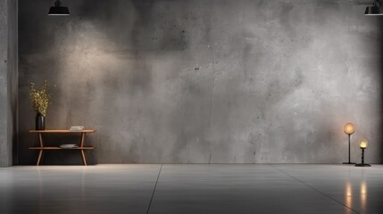 Studio room with a concrete spotlight wall against a dark gray cement stone background