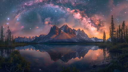 Majestic wilderness panorama untouched by civilization under a cosmic sky - obrazy, fototapety, plakaty