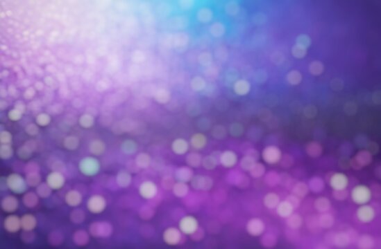 Abstract blue and purple blurred bokeh background with sparkly particles