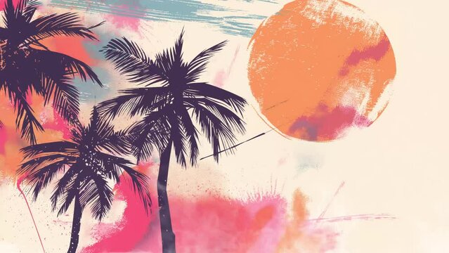 summertime backgrounds set with palm trees summer. illustration with beach and palm tree. seamless looping overlay 4k virtual video animation background