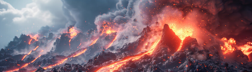 Volcanic Eruption with Lava and Smoke