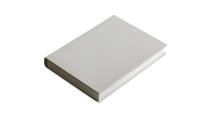 An immaculate white sketchbook captured in high definition, its pristine cover gleaming under studio lighting, transparent background