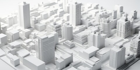 Monochrome 3D Render of Modern Cityscape - obrazy, fototapety, plakaty