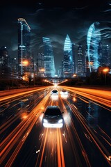 Fototapeta na wymiar Futuristic City Nightlife with Speeding Car Lights