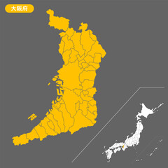 編集可能なマップデータ大阪府と日本の地図