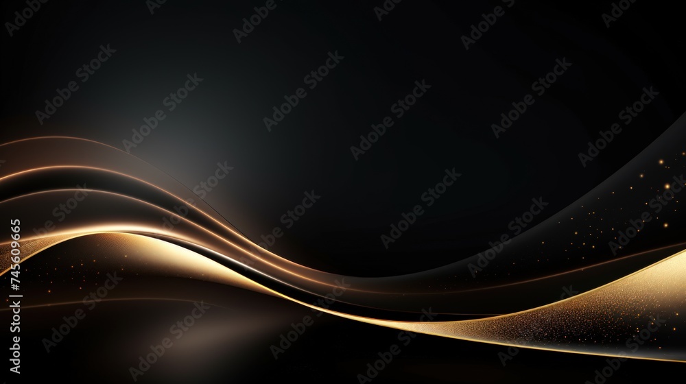 Wall mural Luxurious black background adorned with golden lines, light ray effects, and bokeh decoration