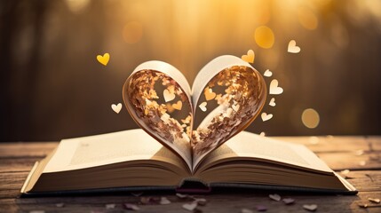 An opened book with heart-shaped pages