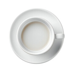 white glass of coffee on a transparent background. Top view