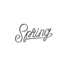 Spring 3d chrome silver lettering text. 3d render. Abstract alphabet.