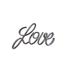 Love 3d chrome silver lettering text. 3d render. Abstract love alphabet. Valentine's day concept design.