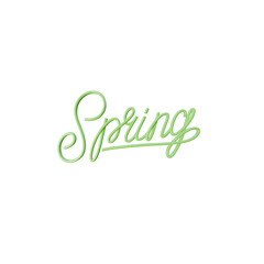 Spring 3d green plastic lettering text. 3d render. Abstract alphabet.